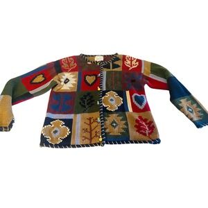 Christopher & Banks Vintage Patchwork Hand Embroidered Cardigan Sweater Small